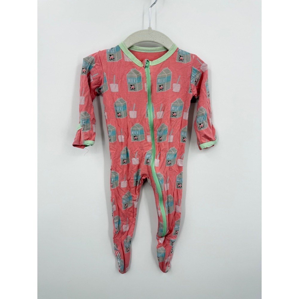 KicKee Pants Milk Carton Footie Pajamas 6-9 Months‎ Pink Bamboo Zippy Sleeper
